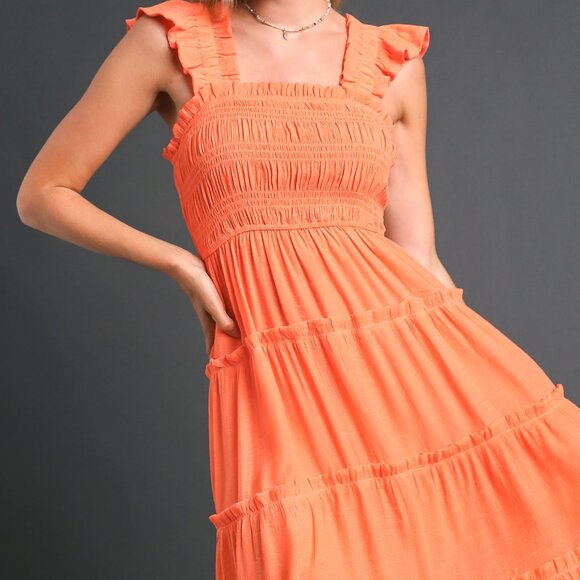 Umgee Smocked Top Tiered Maxi Dress with Flutter Sleeve - Picture 2 of 5